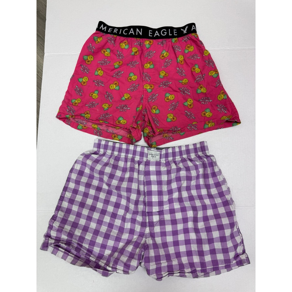 American Eagle Boxer Shorts 2 Pack Pink‎ Fruit Print Purple Gingham